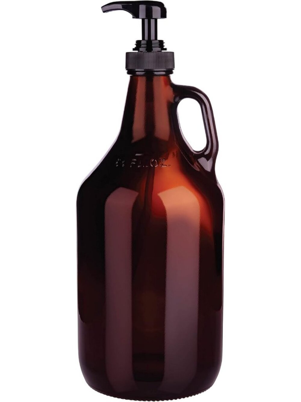 Large Half Gallon Glass Pump Dispenser Bottle - 64 oz Amber Jug for Soap & Syrup
